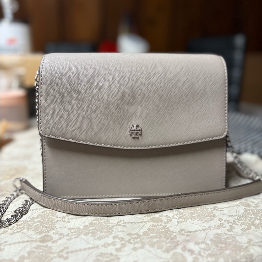 Tory Burch Gray Crossbody Bag with Chain Strap